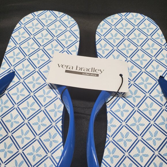 BNWT Vera Bradley Etched Floral Pool Blue Flip Flops -Large 9/10 - Picture 3 of 6